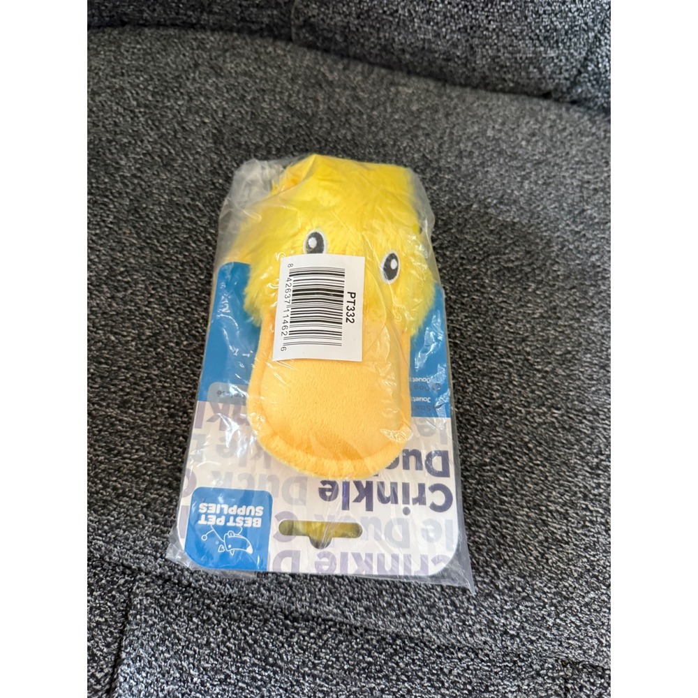Best Pet Supplies Crinkle Duck Plush Dog Toy Yellow‎ Stuffing Free PT332